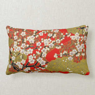 Almofada Lombar Teste padrão fino branco do japonês do vintage d