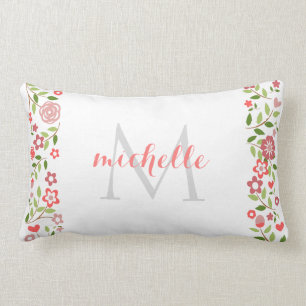 Almofada Lombar Teste padrão floral cinzento coral personalizado