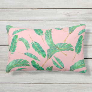 Almofada Lombar Teste padrão tropical das folhas do verde do rosa