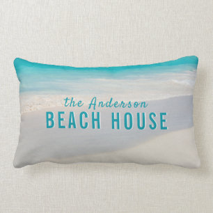 Almofada Lombar Texto do nome personalizado "Beach House" da costa