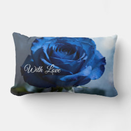 Almofada Lombar Texto Personalizado – Rosa Floral Azul Romântico P
