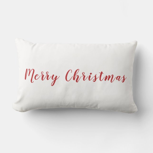 Almofada Lombar Texto Vermelho de Natal Minimalista Branco (Frente)