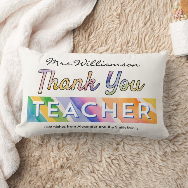 Almofada Lombar Thank You Teacher Colorful Watercolor Personalized (Cobertor)