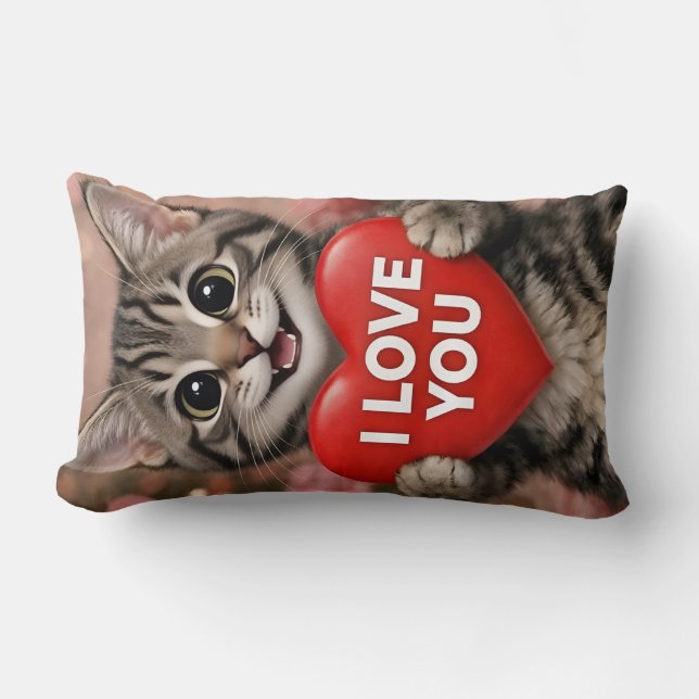 Almofada Lombar Tinsel o Gatinho de Natal "Eu Te Amo" (Frente)