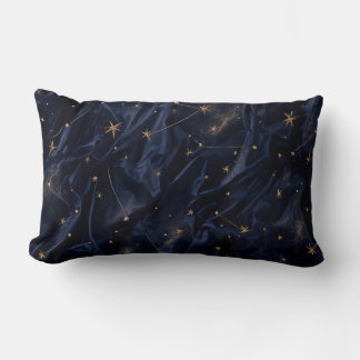 Almofada Lombar Tinta Azul Escura Seda Galáxia Veludo Noite Estrel