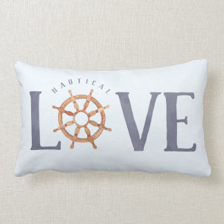 Almofada Lombar Tipografia náutica LOVE Aquarela + Roda do navio