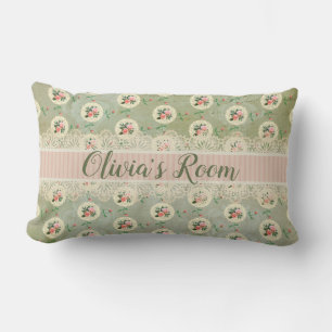 Almofada Lombar Toalha de Rosa Personalizada Vintage Verde Damasco