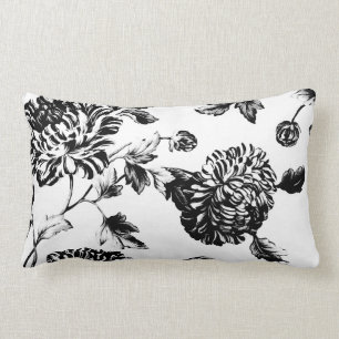 Almofada Lombar Toile floral botânico preto & branco