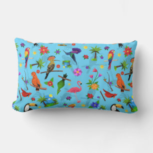 Almofada Lombar Toucan Flamingo E Arara - Padrão De Aves Sem Costu
