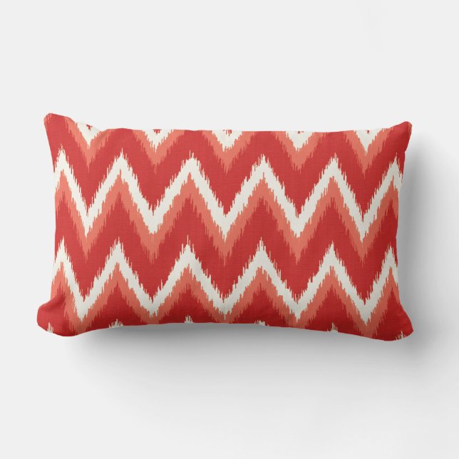 Almofada Lombar Traços Ikat Chevron - Laranja e Branco (Frente)