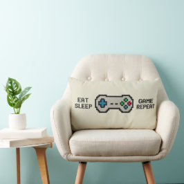 Almofada Lombar Traga o Travesseiro de Pixel Gamer 'Coma Jogue Dur