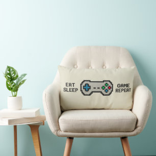 Almofada Lombar Traga o Travesseiro de Pixel Gamer 'Coma Jogue Dur