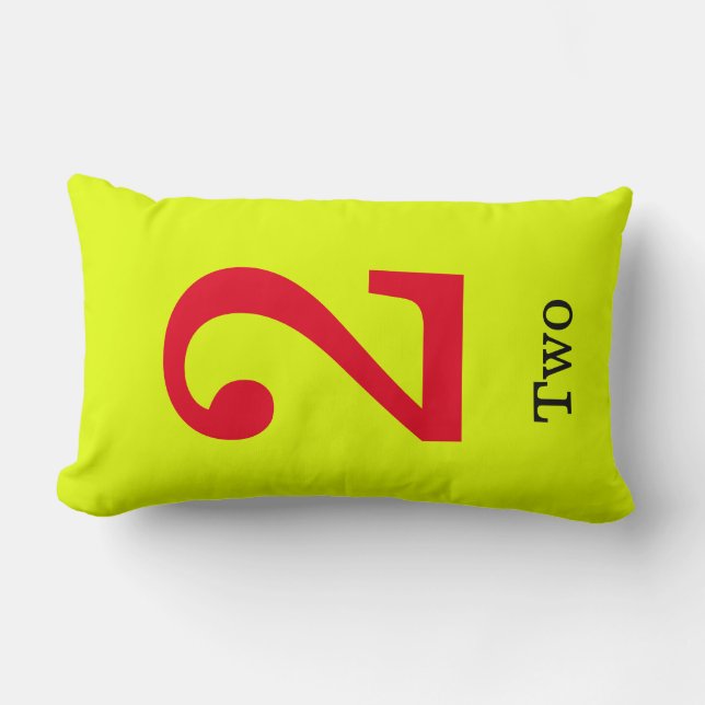 Almofada Lombar travesseiro amarelo com número dois (Frente)