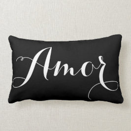 Almofada Lombar Travesseiro Amor com Caligrafia Preta e Branca