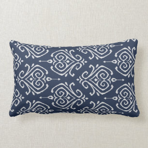 Almofada Lombar Travesseiro branco e azul-damasco moderno