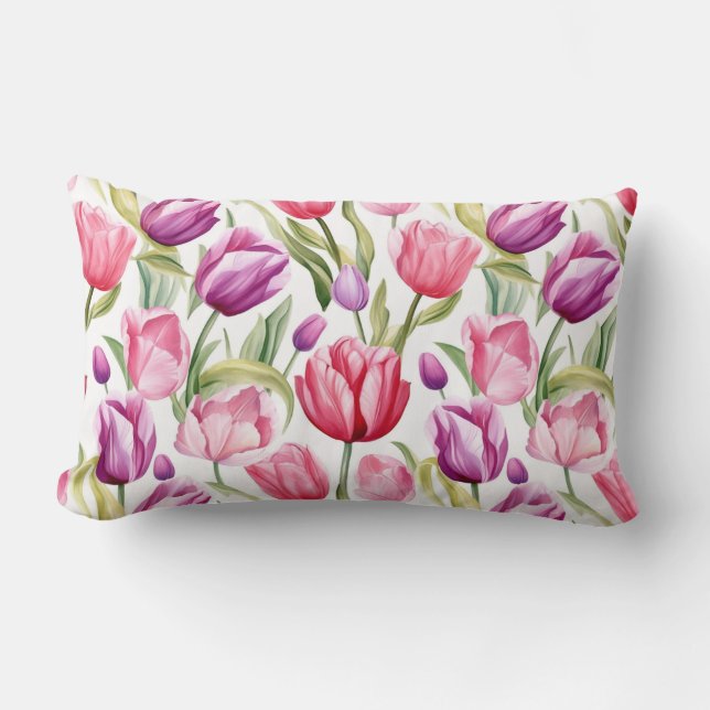 Almofada Lombar Travesseiro de Algodão com Estampa de Tulipas (Frente)