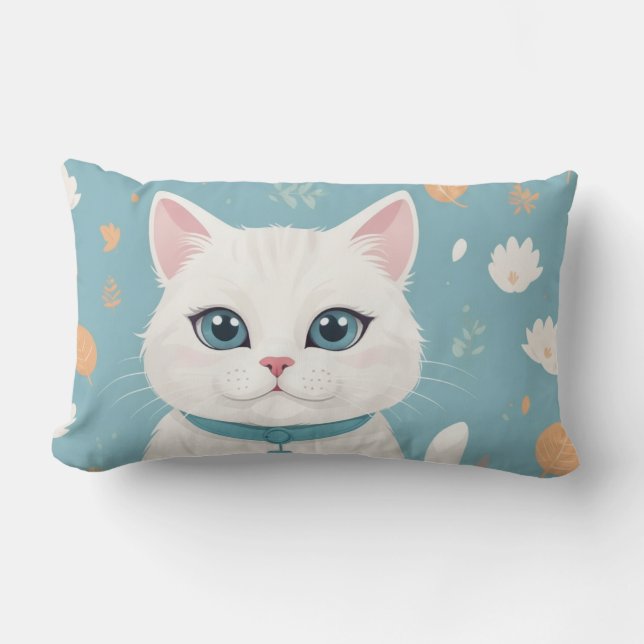 Almofada Lombar Travesseiro de gato branco (Frente)
