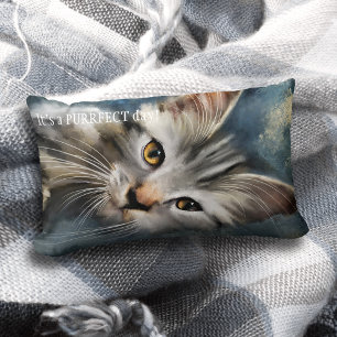 Almofada Lombar Travesseiro de Gato de Puro Cinza Azul