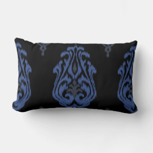 Almofada Lombar Travesseiro de ikat preto azul-chic moderno
