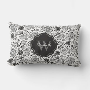 Almofada Lombar Travesseiro de Monograma Floral Branco Elegante
