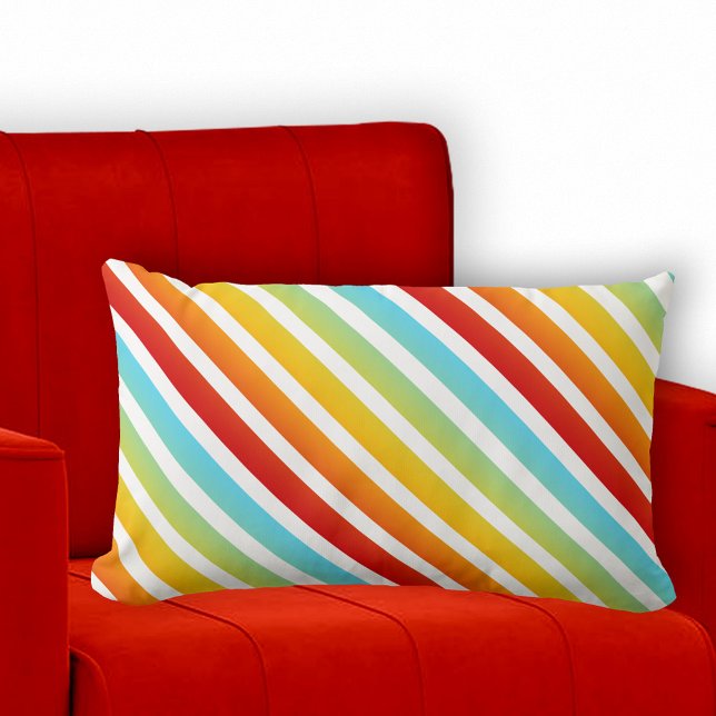 Almofada Lombar Travesseiro de Padrões Strike do Arco Personalizad (Pillow featuring a modern striped pattern in festive rainbow colors)