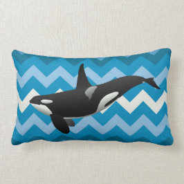 Almofada Lombar Travesseiro decorativo Azul Chevron da Baleia Orca