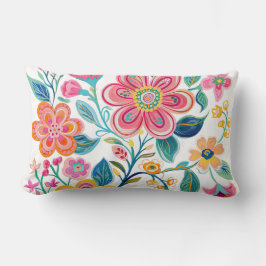 Almofada Lombar Travesseiro decorativo Boho Chic Pink e Coral Flow