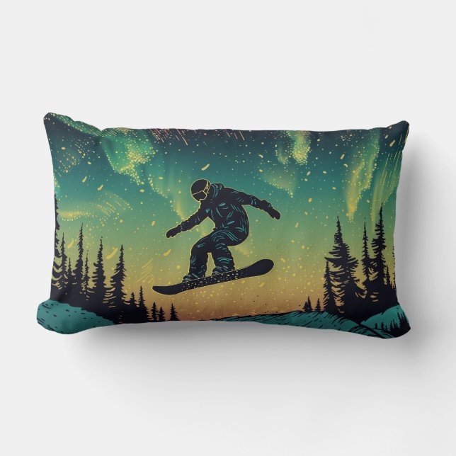 Almofada Lombar Travesseiro decorativo Celestial Snowboarder (Frente)