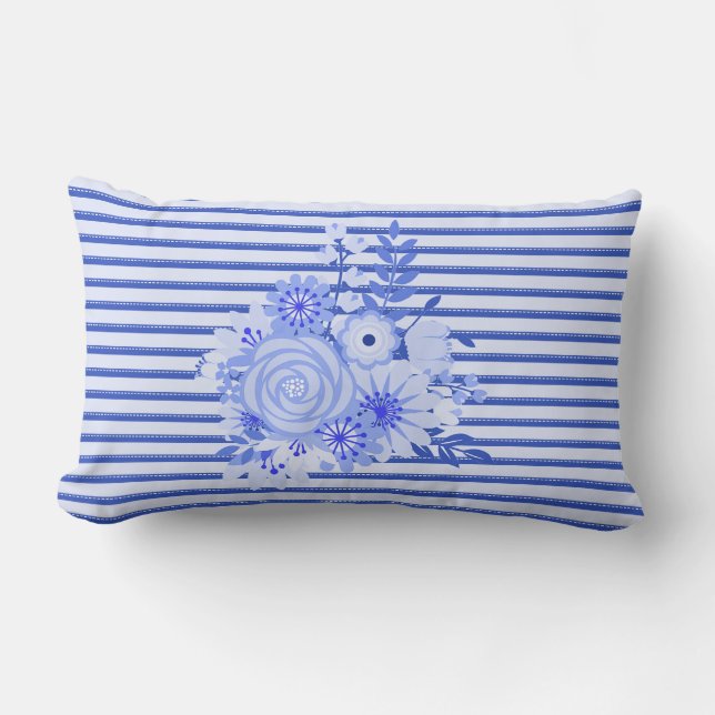 Almofada Lombar Travesseiro decorativo Chic Blue Stripes (Frente)