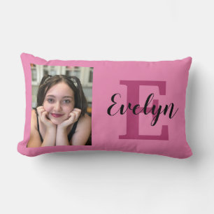 Almofada Lombar Travesseiro decorativo de Fotografia e Nome Pink R