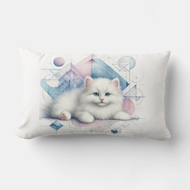Almofada Lombar Travesseiro decorativo de Kitten Branco com Arte G (Frente)