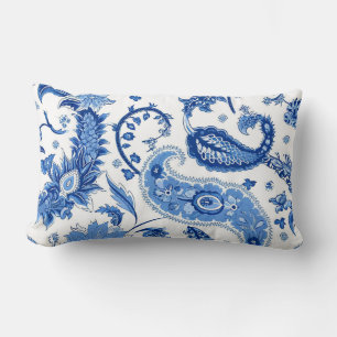 Almofada Lombar Travesseiro decorativo de Paisley Azul e Branco