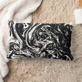 Almofada Lombar Travesseiro Decorativo Estilo Mármore Preto e Bran