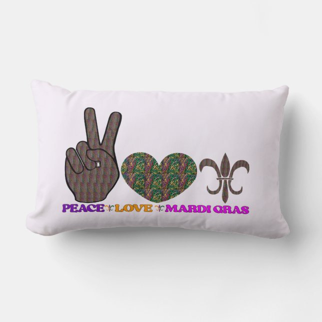 Almofada Lombar Travesseiro decorativo Mardi Gras Peace Love (Frente)