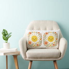 Almofada Lombar Travesseiro Decorativo Moldura Floral e Sol