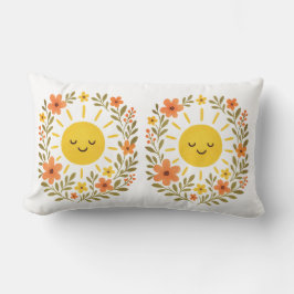 Almofada Lombar Travesseiro Decorativo Moldura Floral e Sol