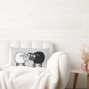 Almofada Lombar Travesseiro Decorativo Ovelha Preta Ovelha Branca