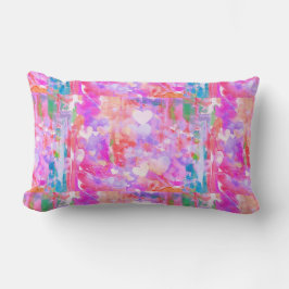 Almofada Lombar Travesseiro decorativo Rosa/Teal/Corações Brancos 