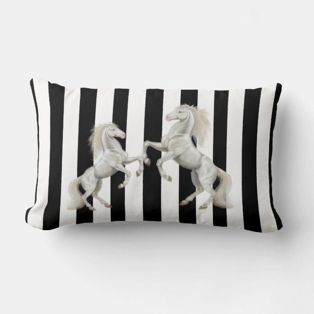 Almofada Lombar Travesseiro decorativo Stripe Cavalo Branco Preto (Frente)