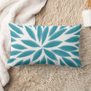 Almofada Lombar Travesseiro Floral Teal Blue Modern Chrysanthemum