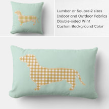 Travesseiro Gingham Dachshund Silhouette - Mint e