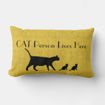 Travesseiro Lombar Amarelo e Preto Pessoa Gato