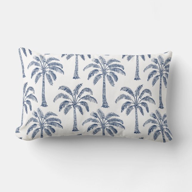 Almofada Lombar Travesseiro lombar branco azul Palm Trees (Frente)