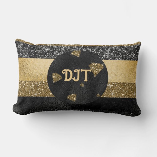 Almofada Lombar Travesseiro lombar Elegante Black & Dourado Diamon (Frente)