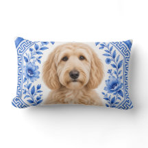 Travesseiro Lombar Floral Azul e Branco Goldendood