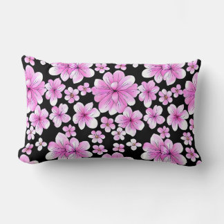 Almofada Lombar Travesseiro Lombar Floral Rosa e Preto