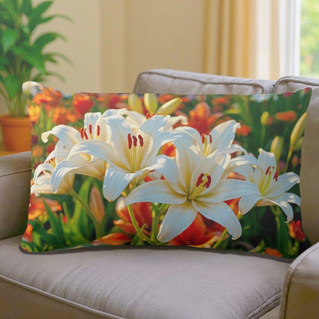 Almofada Lombar Travesseiro Lombar Lírios Brancos (Lumbar pillow with white lilies)