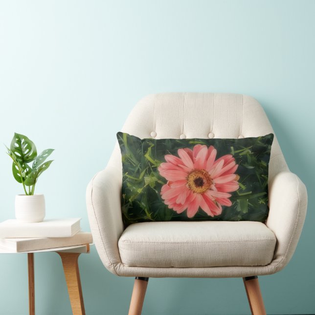 Almofada Lombar Travesseiro Longo de Arte de Flor de Zínia Rosa (Cadeira)