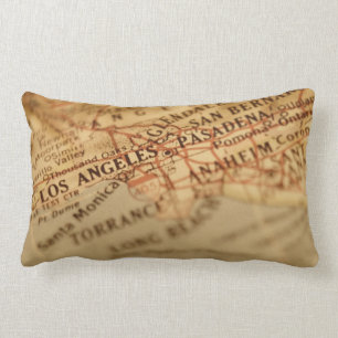 Almofada Lombar Travesseiro Lumbar do Mapa do Vintage de Los Angel