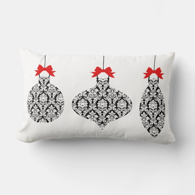 Almofada Lombar Travesseiro preto e branco do Natal dos ornamento (Frente)